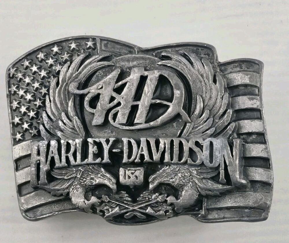 Vintage 1988 Harley-Davidson Flag Siskiyou Buckle Harmony Designs Made in USA